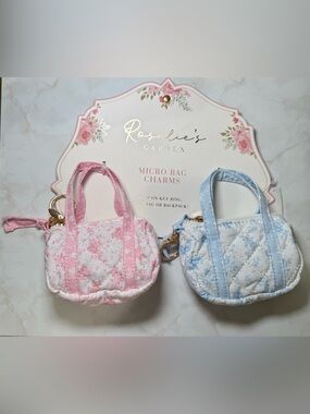 Micro AirPods Bag Charm - Pink and Blue Quilted Keychain